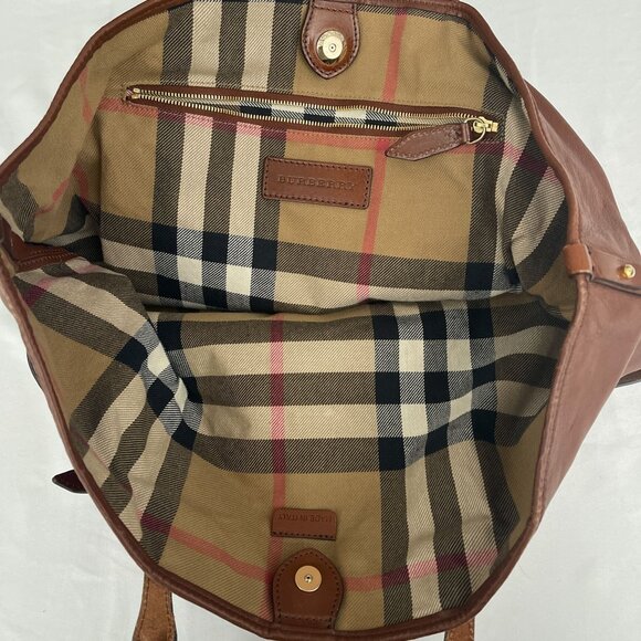 Burberry Salisbury Cognac Brown Leather Tote Shoulder Bag Buckle Handle Strap - Picture 4 of 14